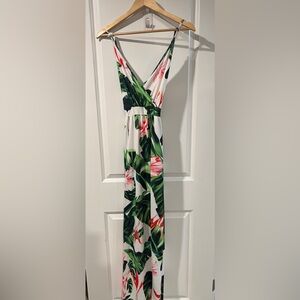 Floral Maxi Dress with Green and Pink Pattern